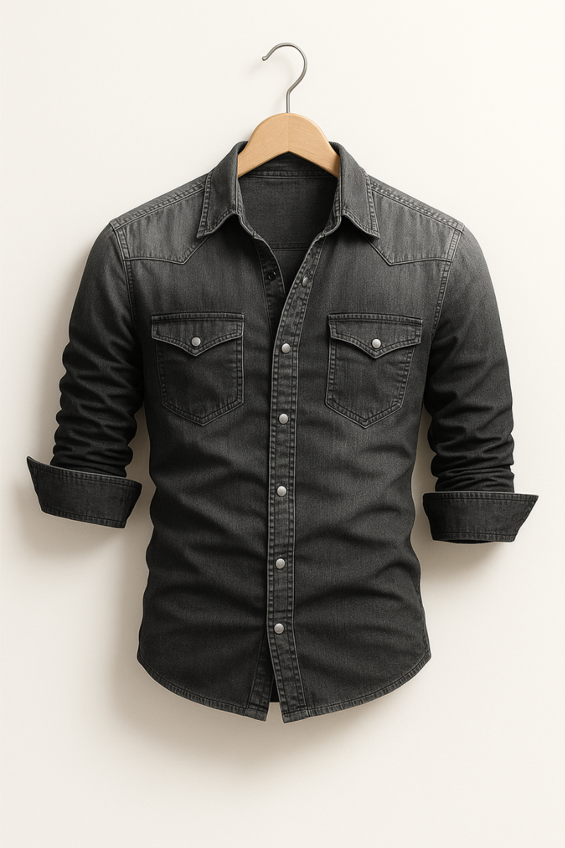 Men's Denim Shirt - Classic Fit with Chest Pockets - 8 - London-stylehouse.com