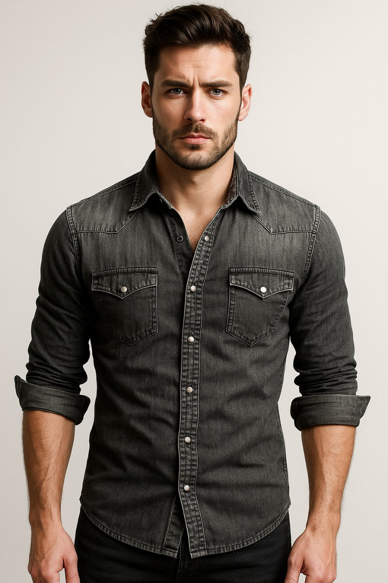 Men's Denim Shirt - Classic Fit with Chest Pockets - 9 - London-stylehouse.com