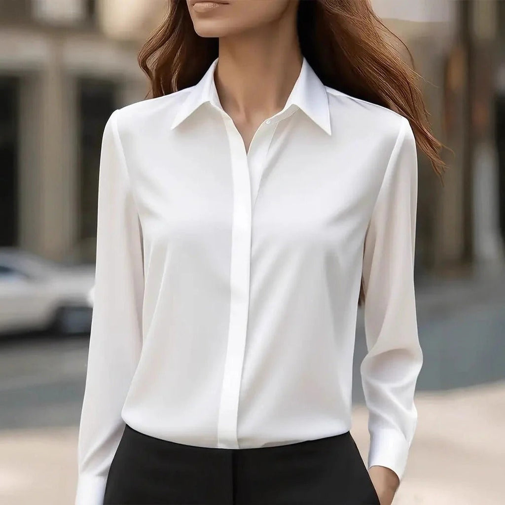 Women’s Classic Blouse with Long Sleeves and Timeless Collar - 3 - London-stylehouse.com