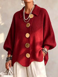 Cardigan damski z oversize'owym krojem i złotymi guzikami - 6 - Livia-Moda