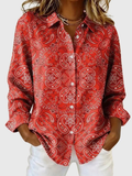 Women's Blouse with Classic Collar and Vibrant Paisley Print - 3 - London-stylehouse.com