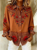 Women's Floral Blouse with Button Front and Long Sleeves - 1 - London-stylehouse.com