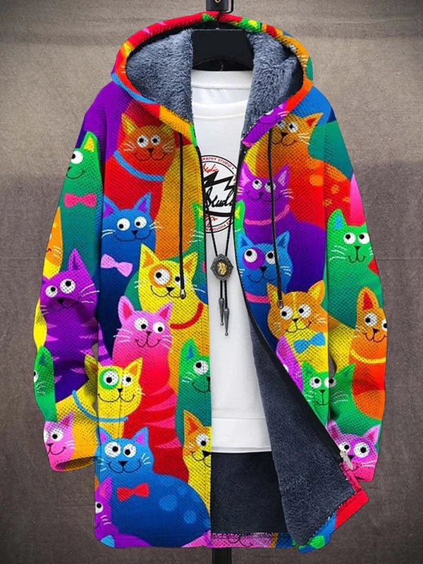 Hoodie for Women with Colourful Cat Print and Relaxed Fit - 1 - London-stylehouse.com