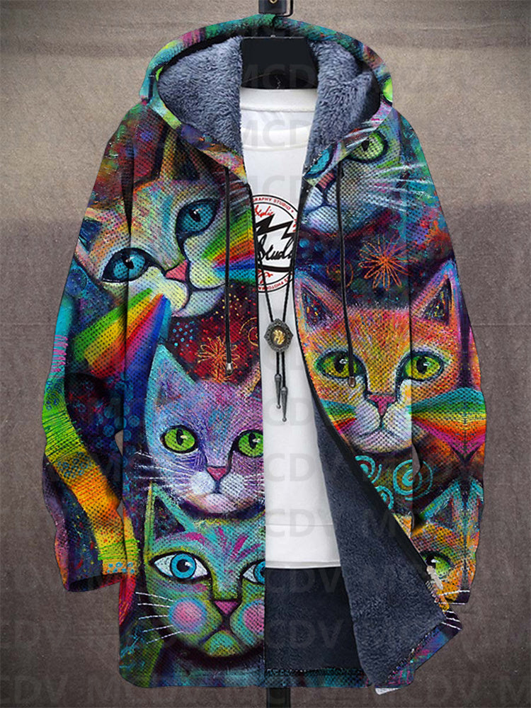 Hooded Jacket Women with Artistic Cat Print and Relaxed Fit - 1 - London-stylehouse.com