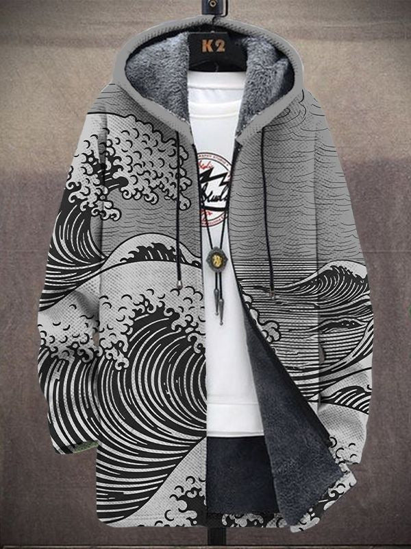 Hooded Jacket Women with Wave Print and Relaxed Fit - 3 - London-stylehouse.com