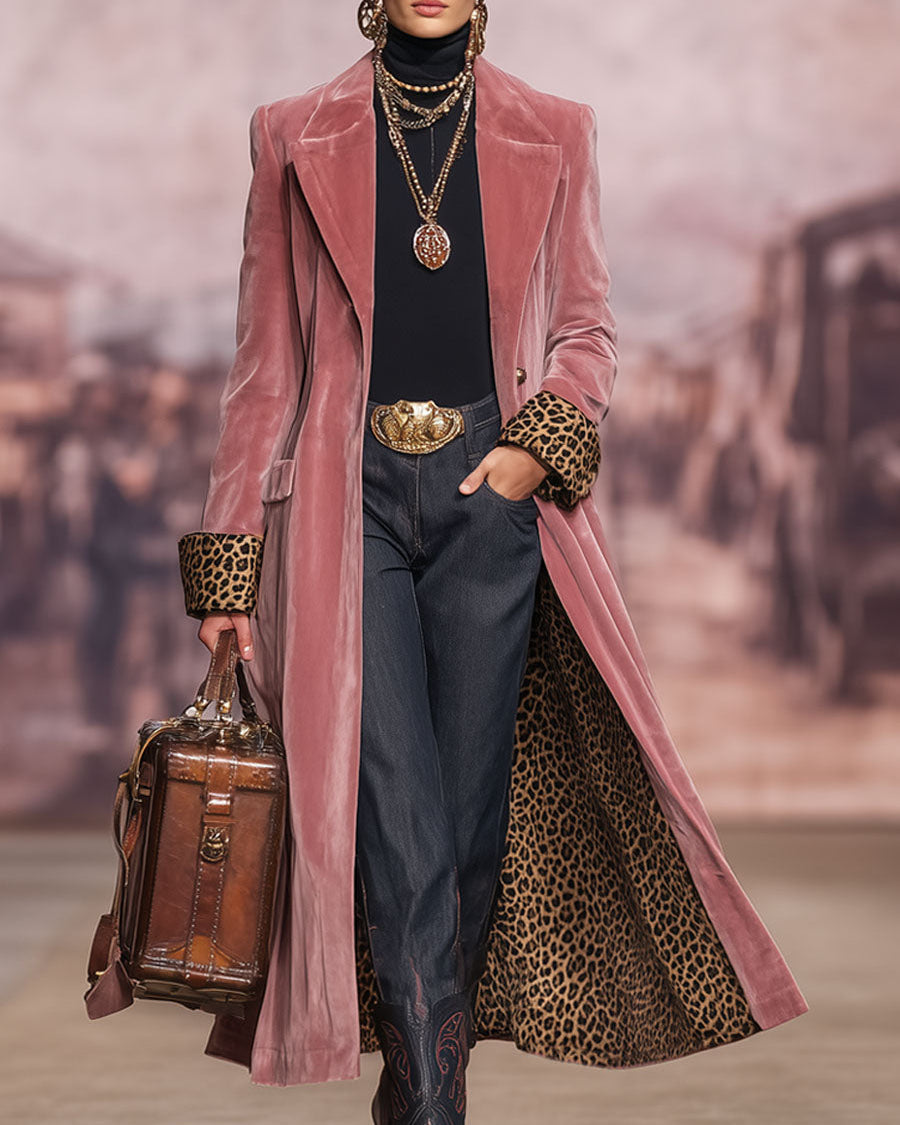 Chic Women's Long Coat with Tailored Fit and Leopard Print Details - 2 - London-stylehouse.com