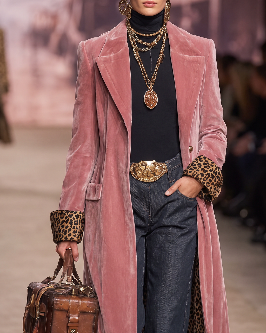 Chic Women's Long Coat with Tailored Fit and Leopard Print Details - 4 - London-stylehouse.com