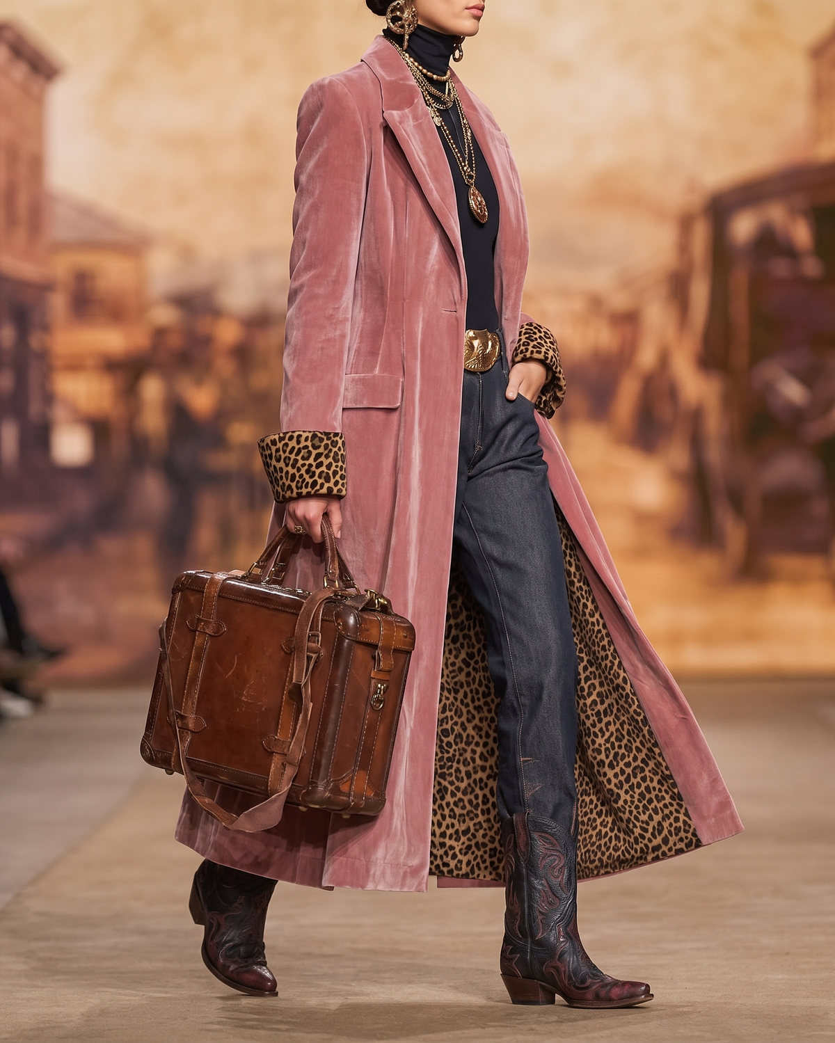 Chic Women's Long Coat with Tailored Fit and Leopard Print Details - 5 - London-stylehouse.com