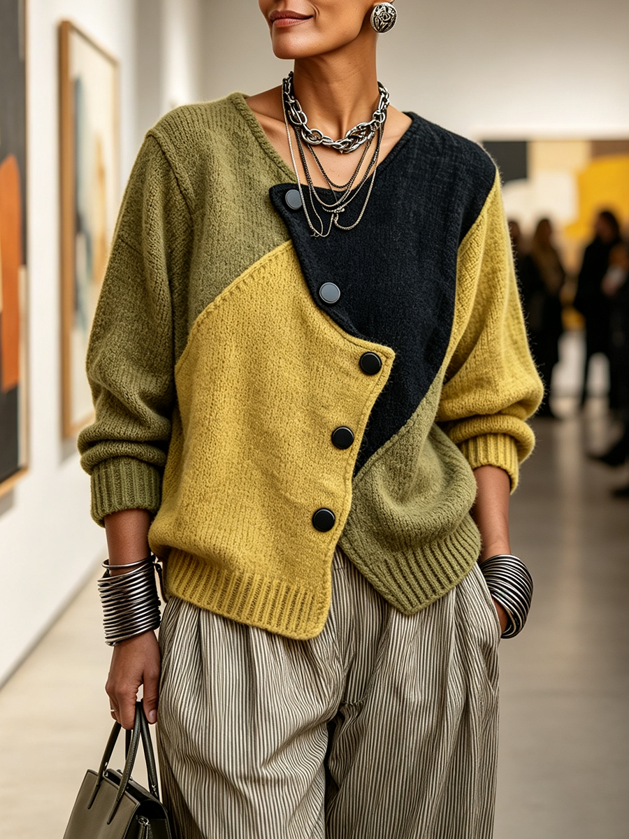 Pullover Women’s Asymmetric Style with Button Detail - 2 - London-stylehouse.com