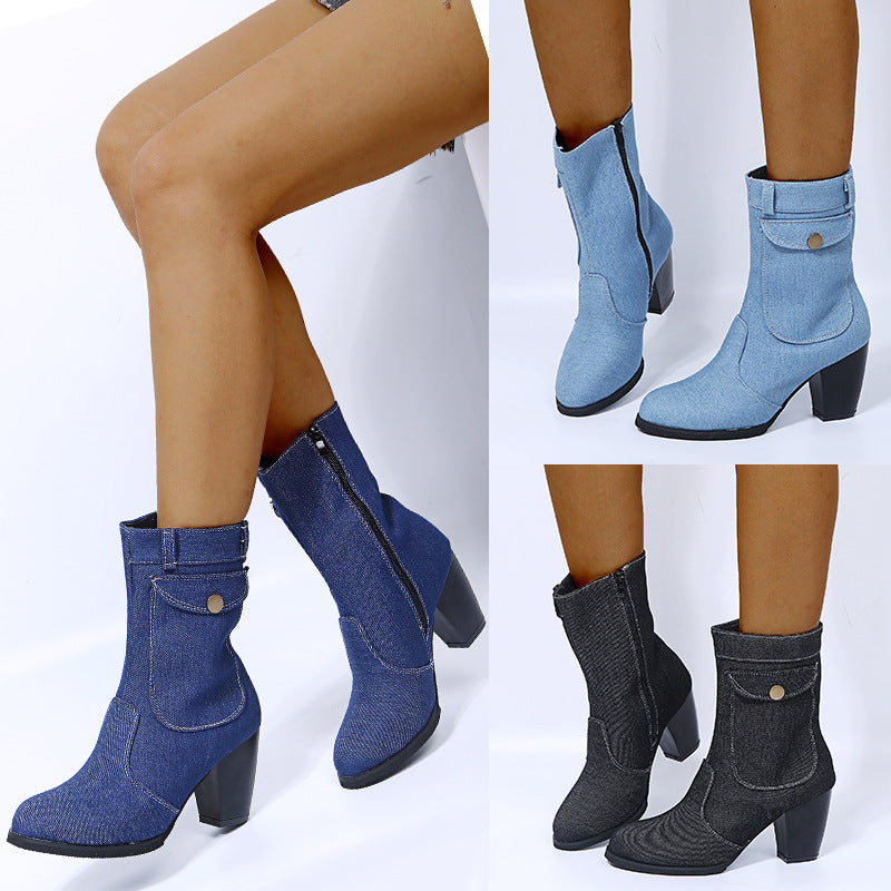 Stylish Women's Mid-Calf Boots with Trendy Heels - 3 - London-stylehouse.com