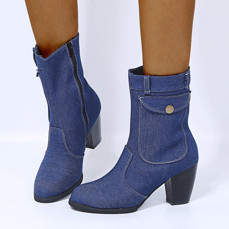 Stylish Women's Mid-Calf Boots with Trendy Heels - 4 - London-stylehouse.com