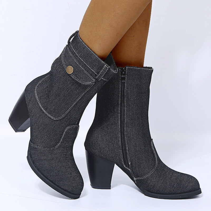 Stylish Women's Mid-Calf Boots with Trendy Heels - 5 - London-stylehouse.com