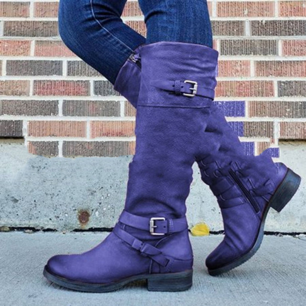 Elegant Women's Knee-Length Boots with Trendy Buckle Feature - 7 - London-stylehouse.com
