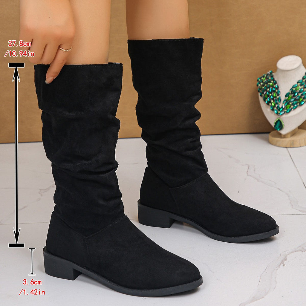 Women’s Relaxed Fit Slouch Boots with Rounded Toe - 6 - London-stylehouse.com