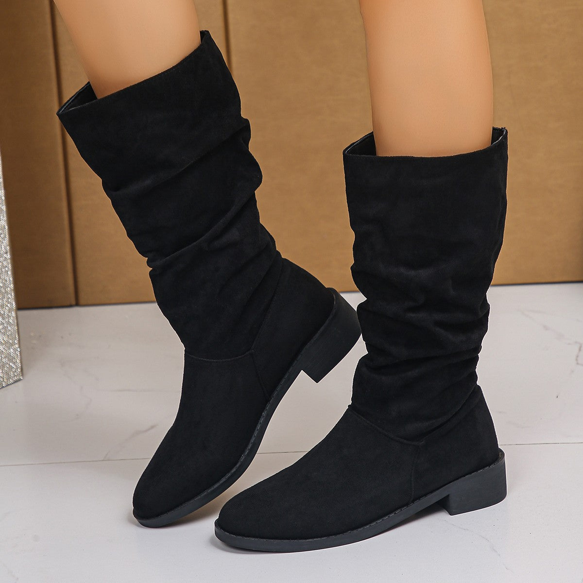 Women’s Relaxed Fit Slouch Boots with Rounded Toe - 7 - London-stylehouse.com
