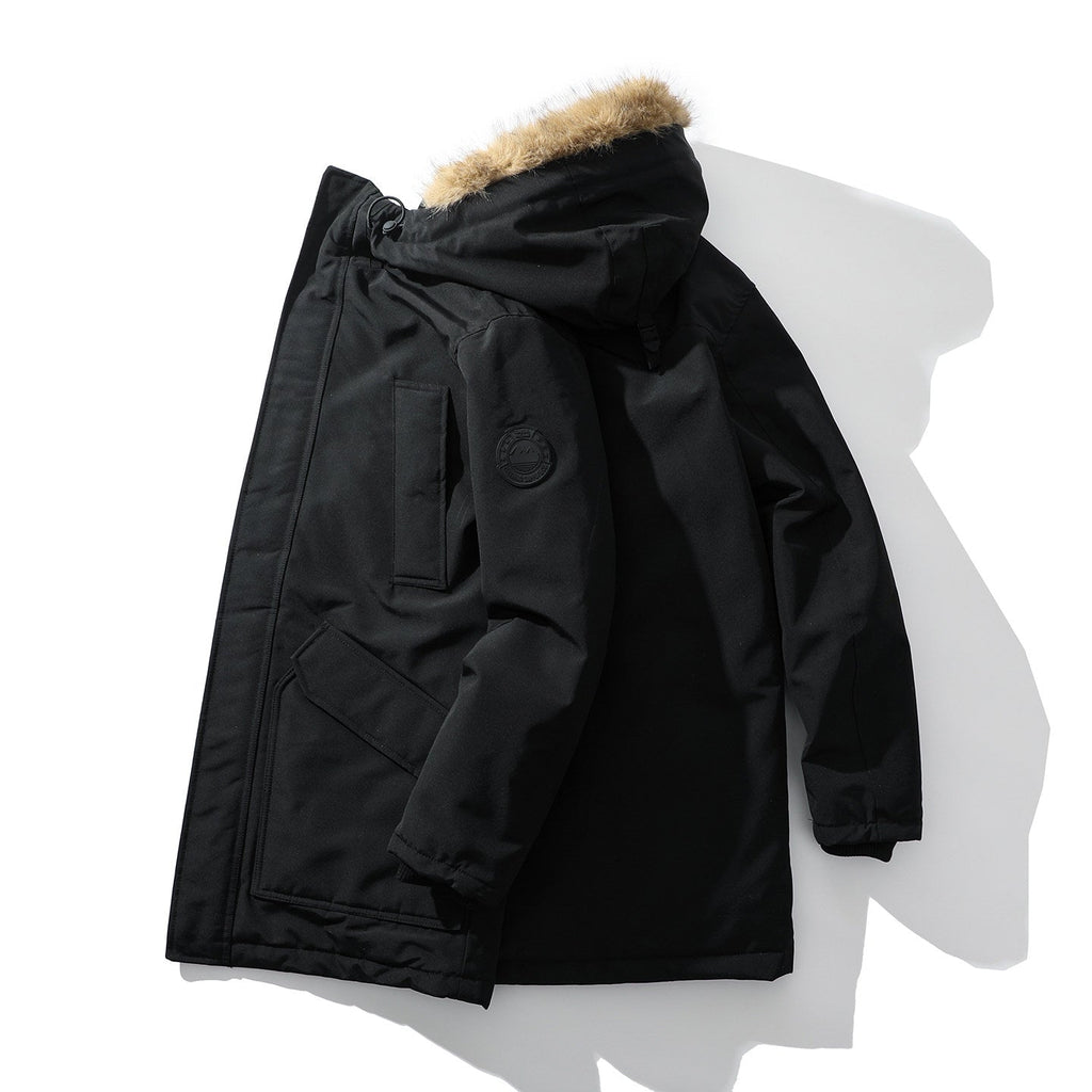 Men's Hooded Coat with Faux Fur Trimmed Collar - 1 - London-stylehouse.com