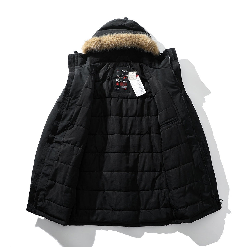 Men's Hooded Coat with Faux Fur Trimmed Collar - 2 - London-stylehouse.com