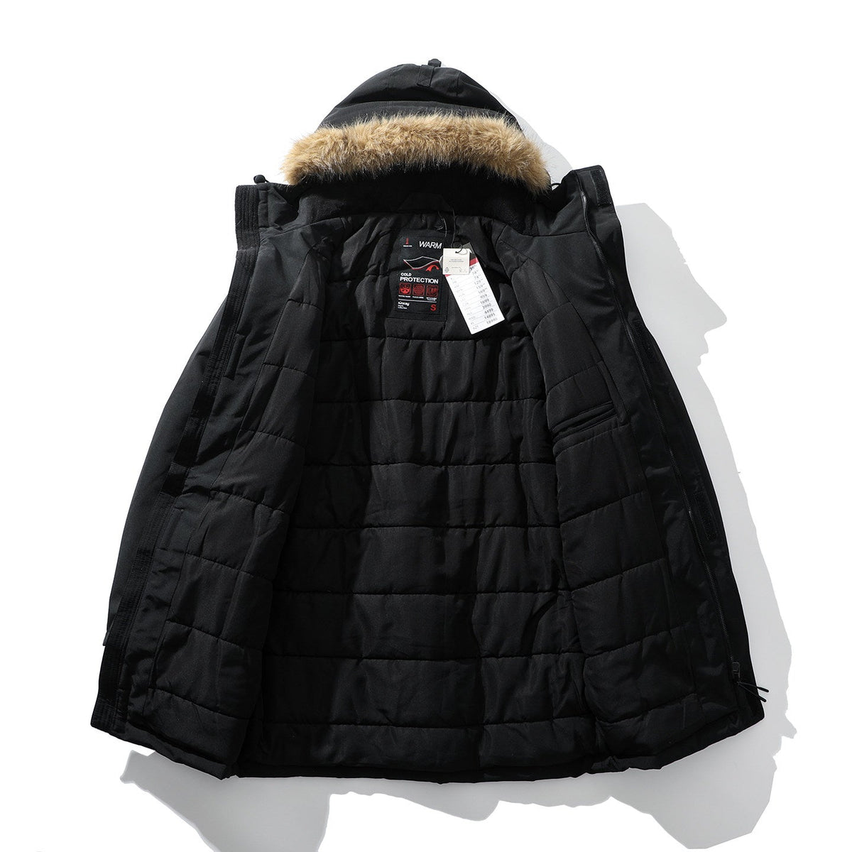 Men's Hooded Coat with Faux Fur Trimmed Collar - 2 - London-stylehouse.com