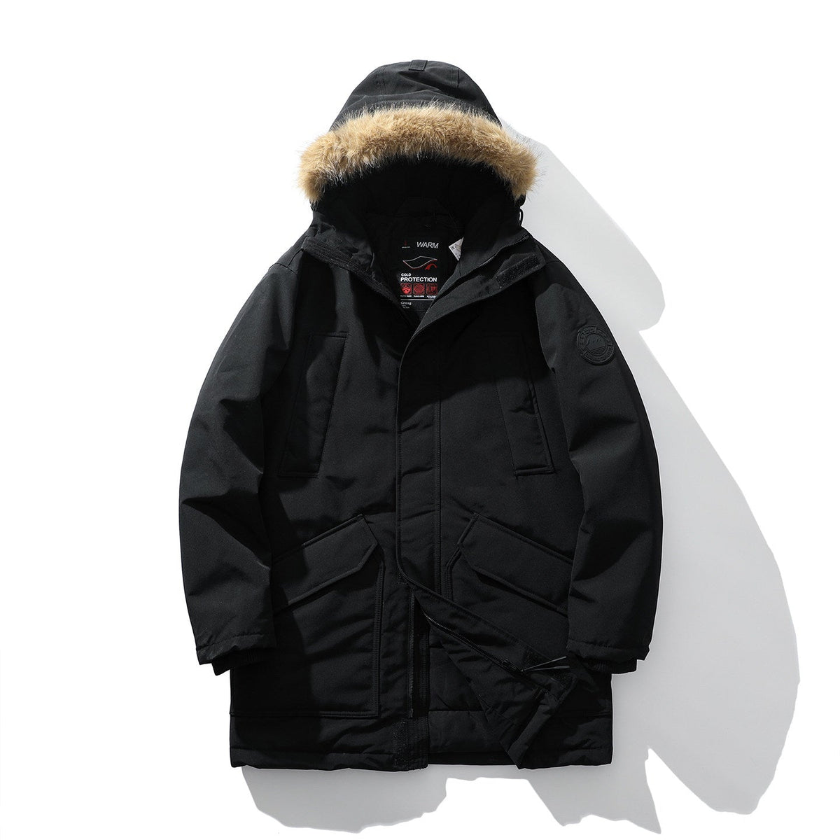 Men's Hooded Coat with Faux Fur Trimmed Collar - 5 - London-stylehouse.com