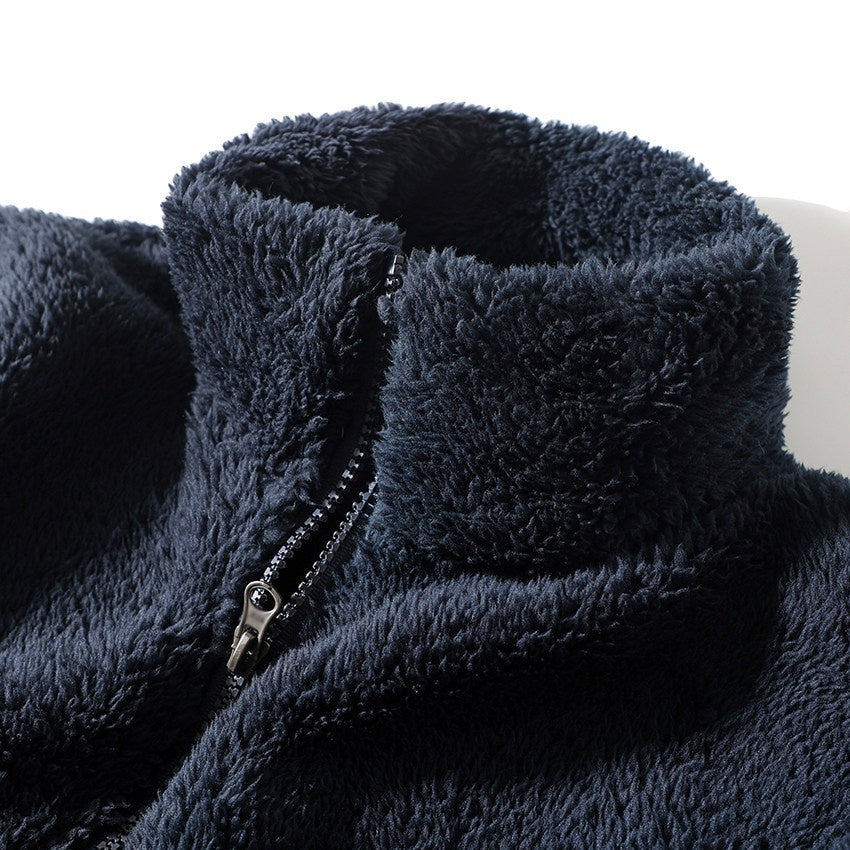 Men's High Collar Fleece Jacket with Zipper Closure - 1 - London-stylehouse.com