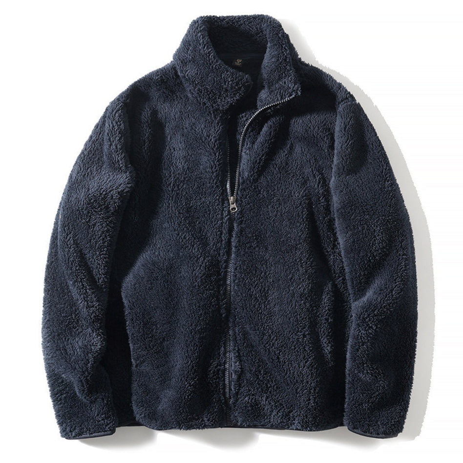 Men's High Collar Fleece Jacket with Zipper Closure - 2 - London-stylehouse.com
