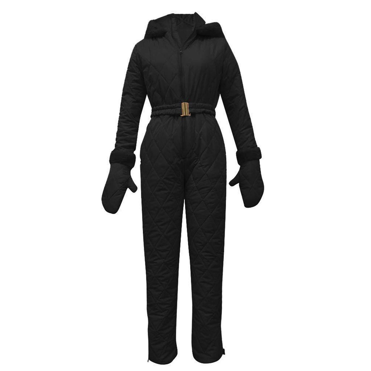 Women's Stylish Quilted Jumpsuit with Faux Fur Details - 2 - London-stylehouse.com