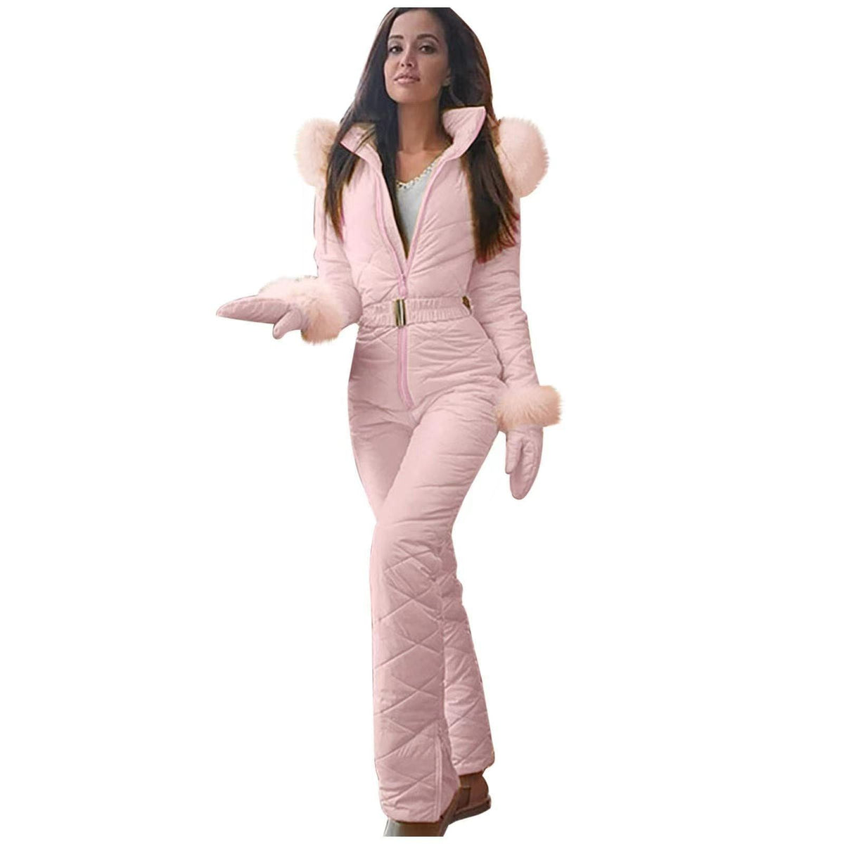 Women's Stylish Quilted Jumpsuit with Faux Fur Details - 3 - London-stylehouse.com