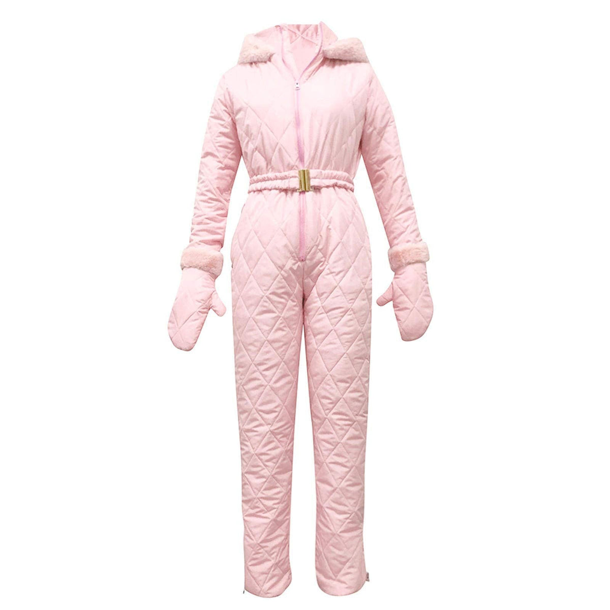 Women's Stylish Quilted Jumpsuit with Faux Fur Details - 6 - London-stylehouse.com