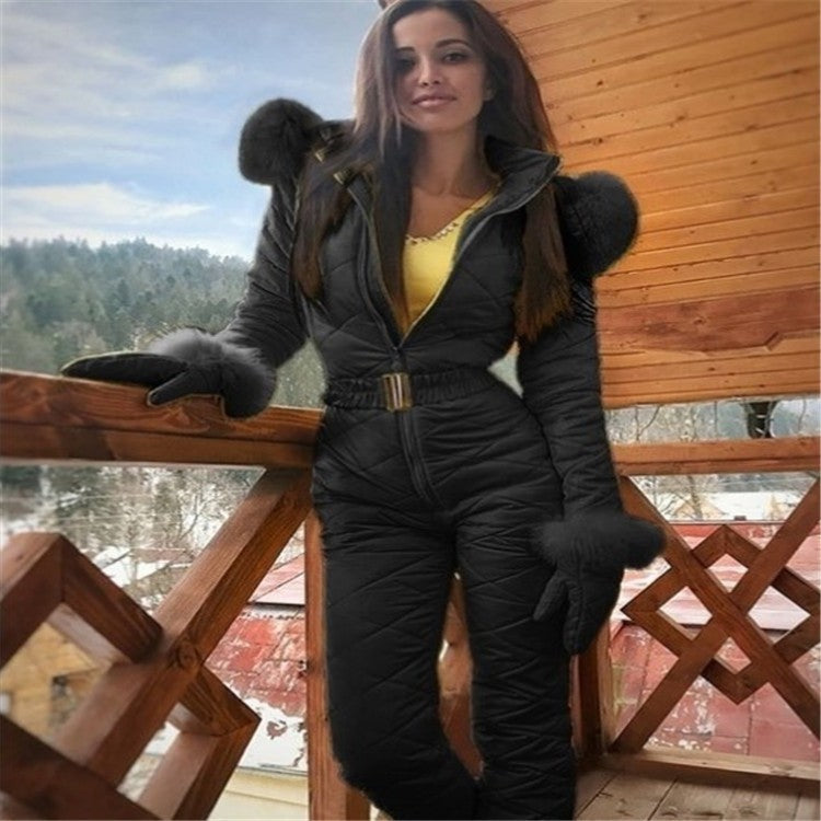 Women's Stylish Quilted Jumpsuit with Faux Fur Details - 8 - London-stylehouse.com