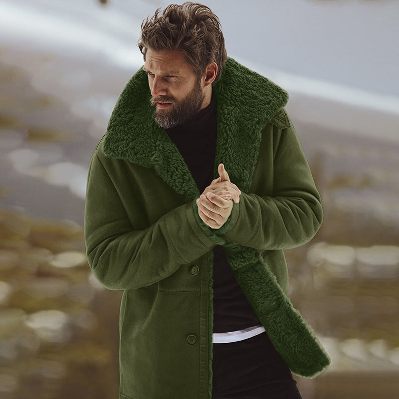 Casual Mid-Length Overcoat for Men with Soft Plush Collar - 4 - London-stylehouse.com