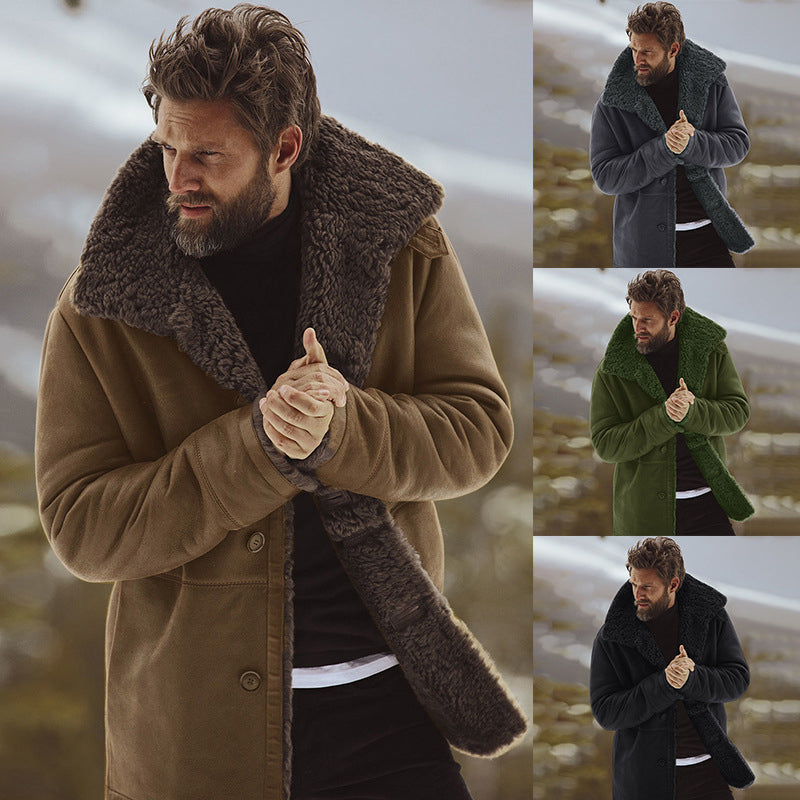 Casual Mid-Length Overcoat for Men with Soft Plush Collar - 5 - London-stylehouse.com