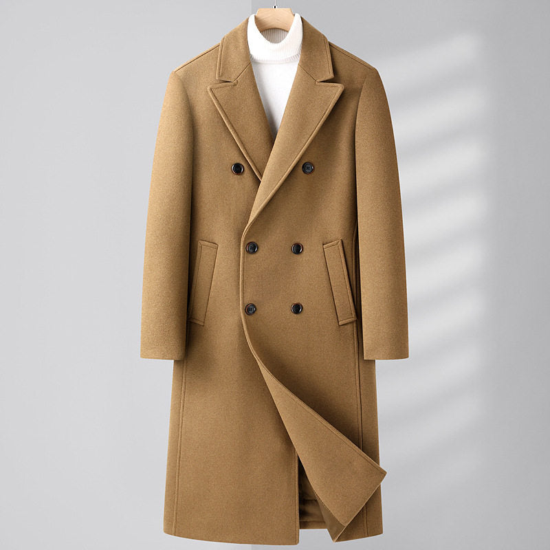 Men's Elegant Double-Breasted Slim Coat with Functional Side Pockets - 5 - London-stylehouse.com