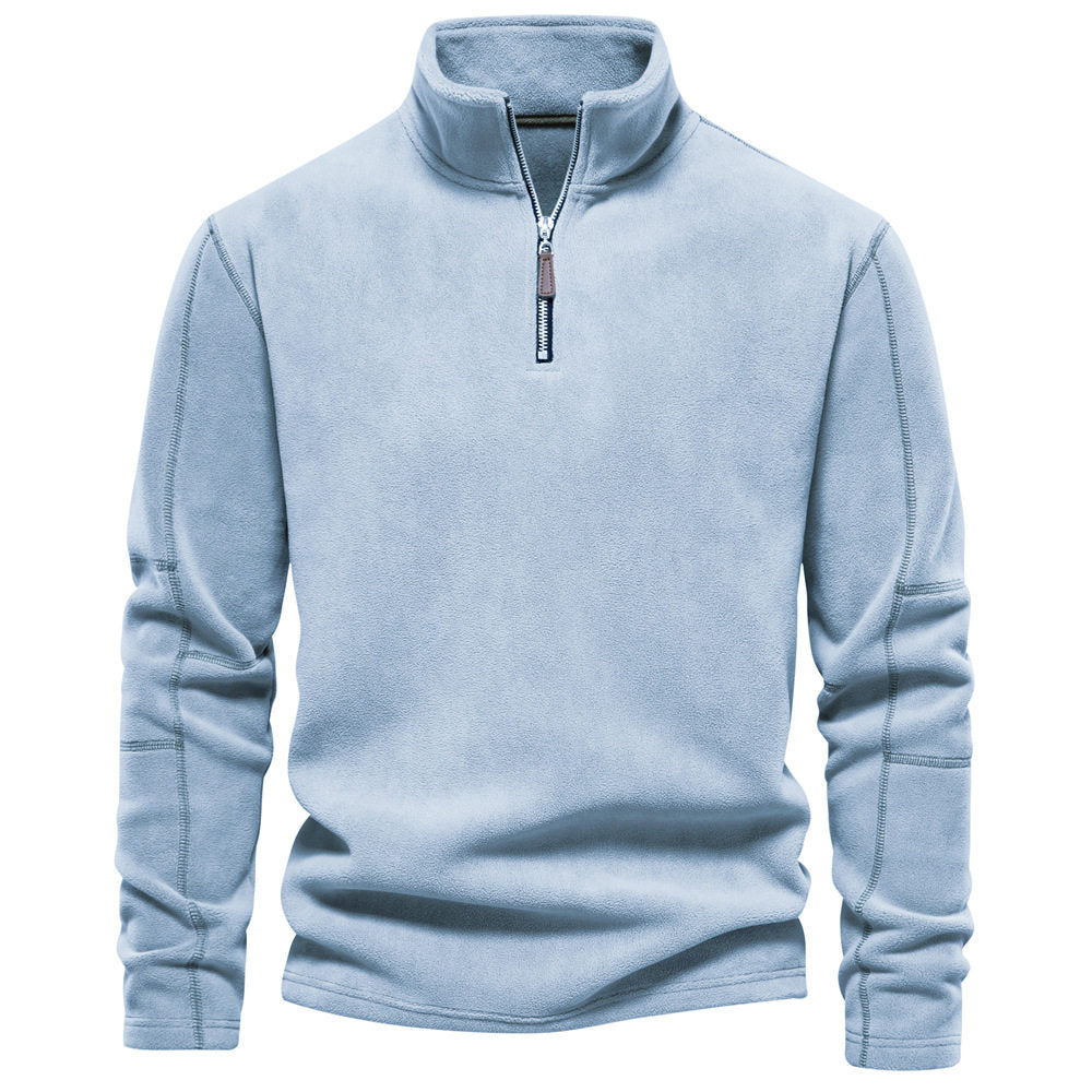 Men's Relaxed Fit Long Sleeve Knit Jumper with Half Zip and Stand Collar - 5 - London-stylehouse.com