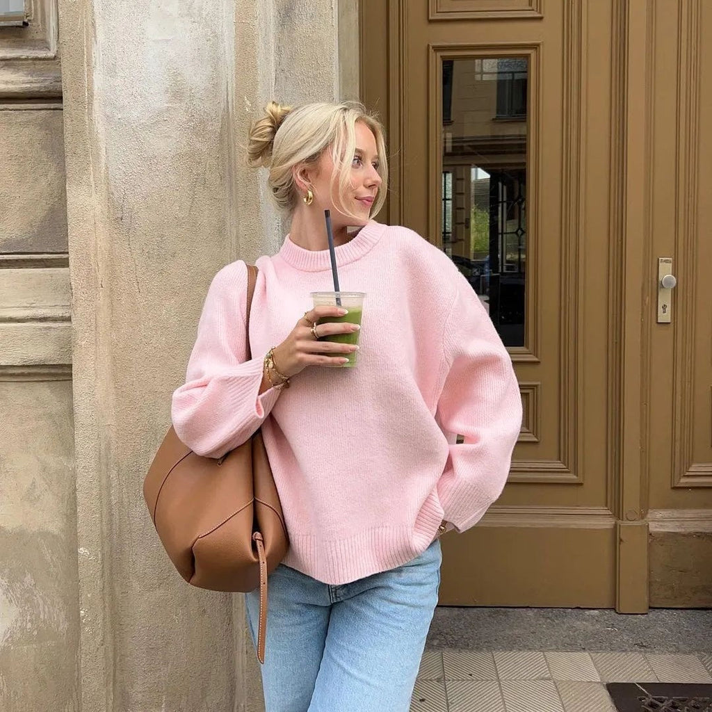 Women's Relaxed Fit Long Sleeve Pullover Knit Sweater - 4 - London-stylehouse.com