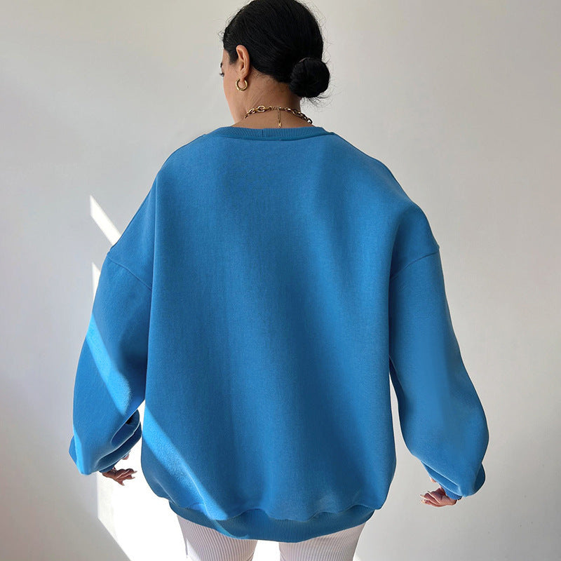 Women's Oversized Fit Sweatshirt with V-Neckline - 2 - London-stylehouse.com