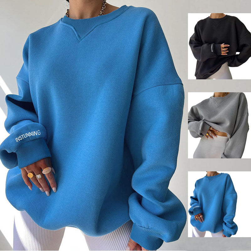Women's Oversized Fit Sweatshirt with V-Neckline - 4 - London-stylehouse.com