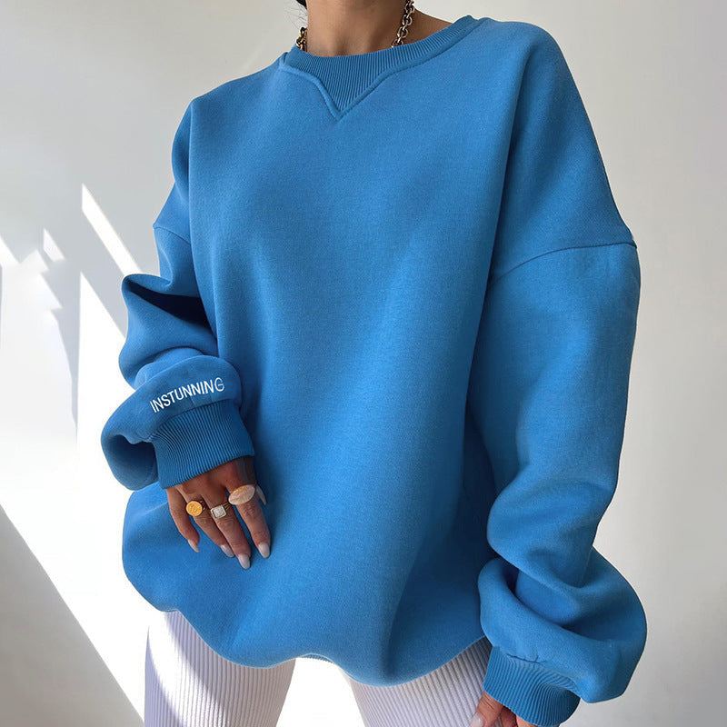 Women's Oversized Fit Sweatshirt with V-Neckline - 5 - London-stylehouse.com