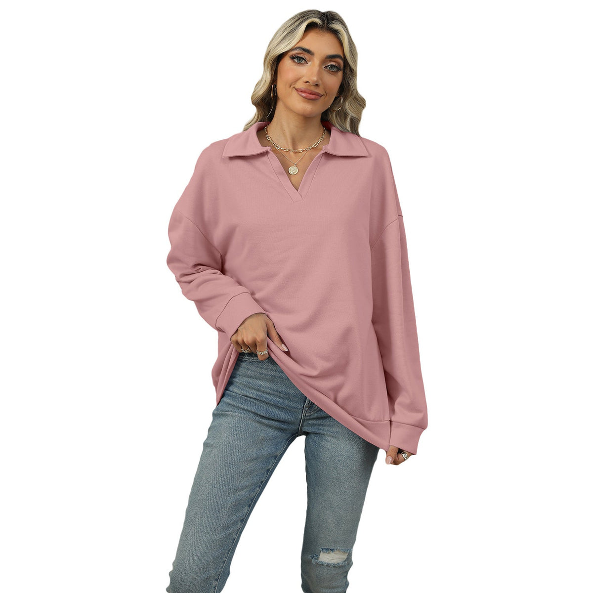 Women's Casual Fit Jumper with Reversed V-Neckline - 1 - London-stylehouse.com