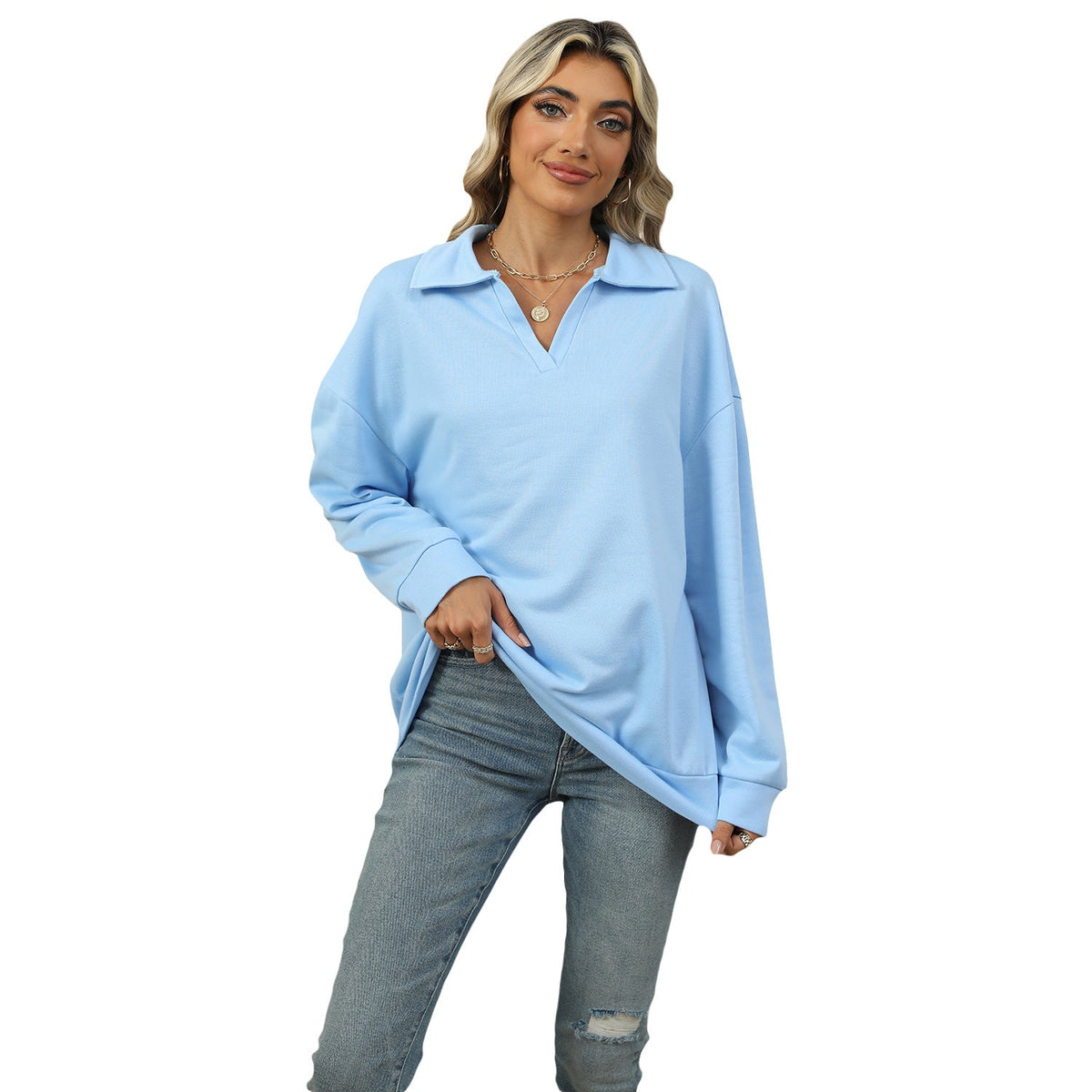 Women's Casual Fit Jumper with Reversed V-Neckline - 3 - London-stylehouse.com