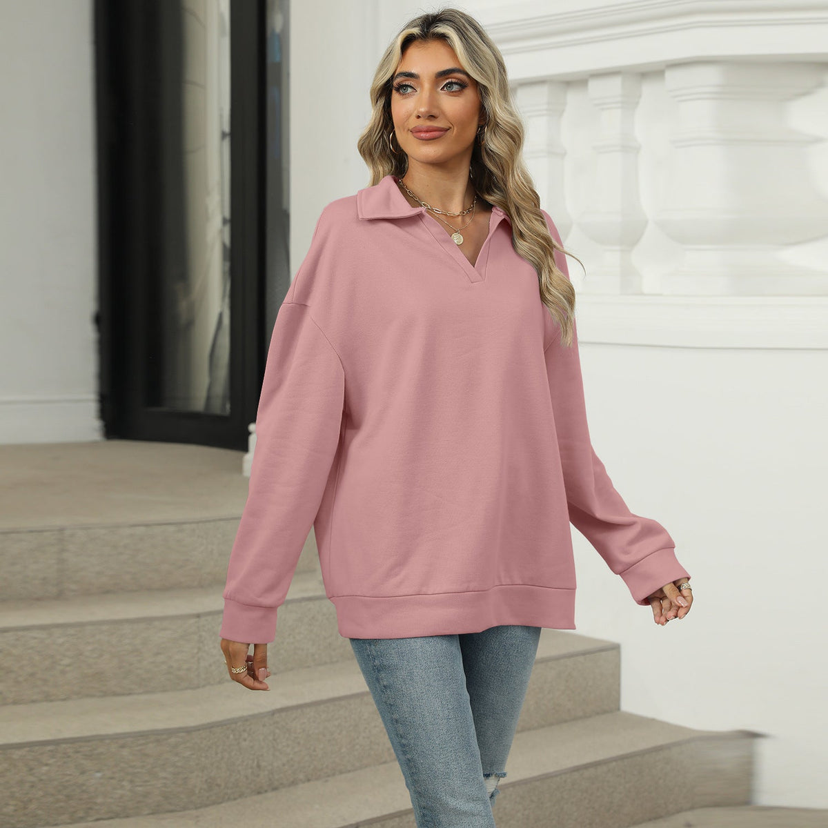 Women's Casual Fit Jumper with Reversed V-Neckline - 5 - London-stylehouse.com
