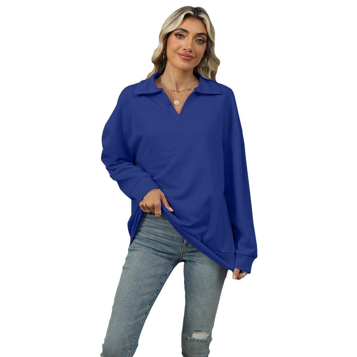 Women's Casual Fit Jumper with Reversed V-Neckline - 8 - London-stylehouse.com