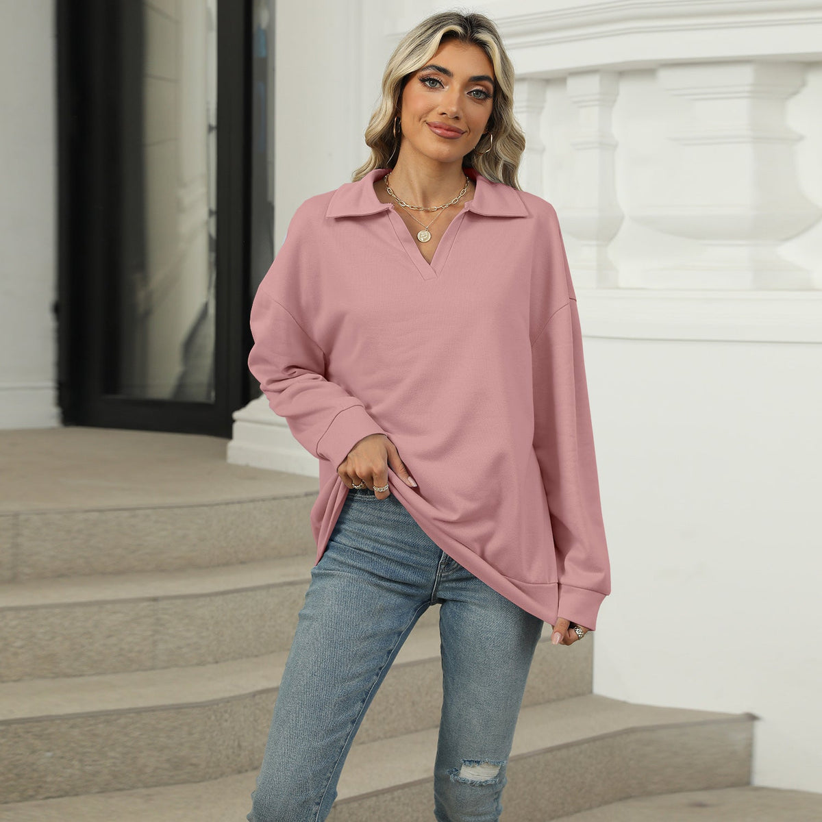 Women's Casual Fit Jumper with Reversed V-Neckline - 9 - London-stylehouse.com