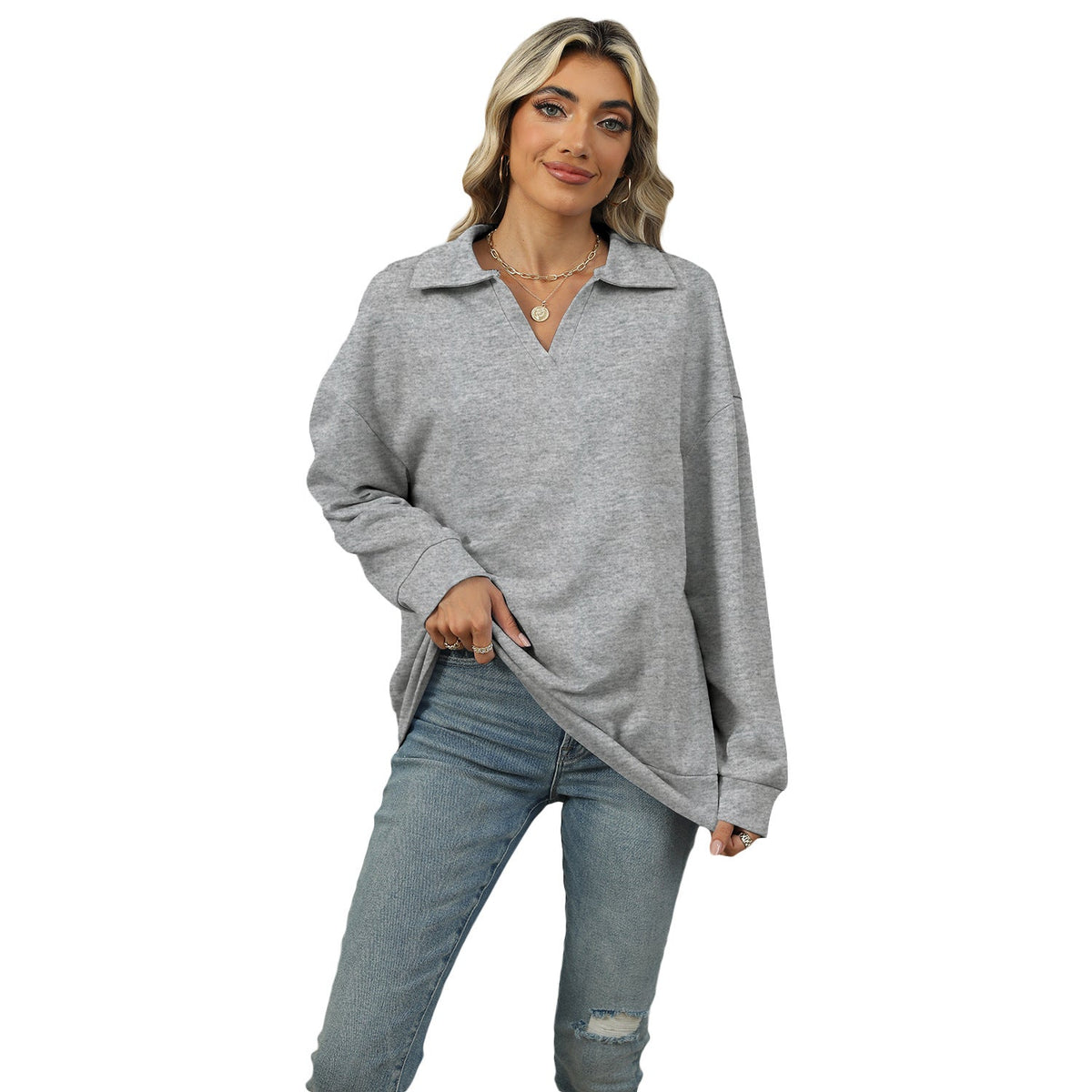 Women's Casual Fit Jumper with Reversed V-Neckline - 11 - London-stylehouse.com