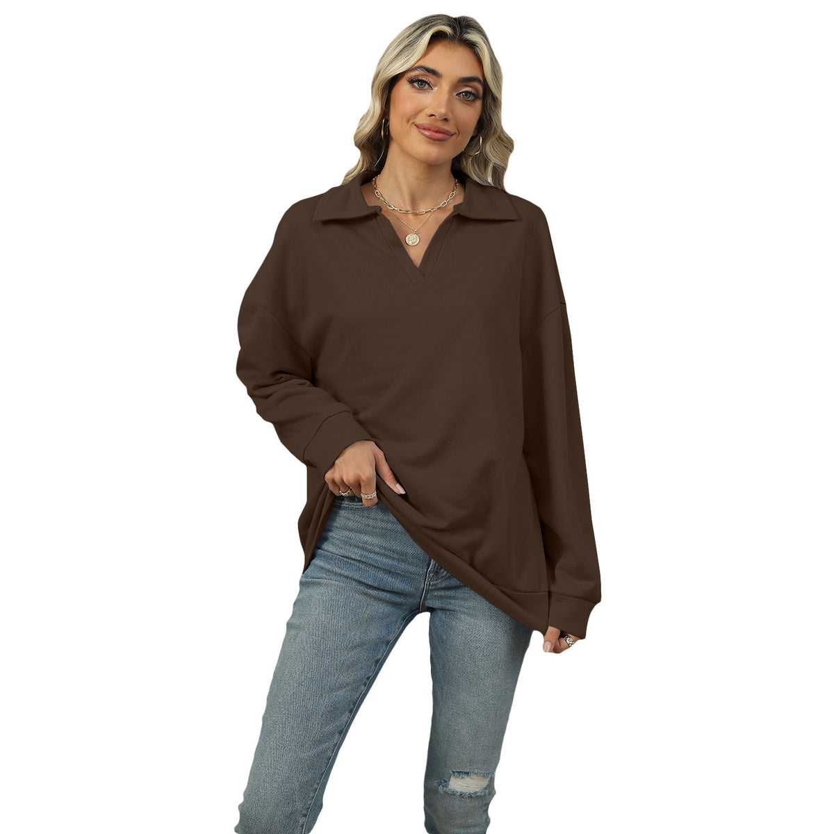 Women's Casual Fit Jumper with Reversed V-Neckline - 12 - London-stylehouse.com