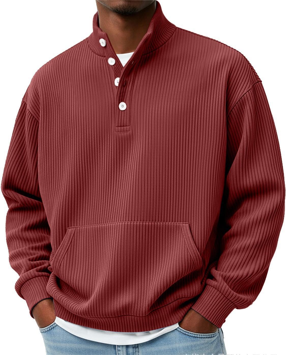 Men's Relaxed Fit Long Sleeve Sweatshirt with Polo Collar and Button Detail - 1 - London-stylehouse.com