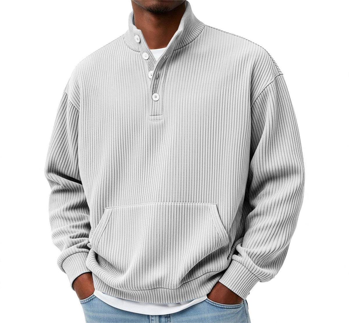Men's Relaxed Fit Long Sleeve Sweatshirt with Polo Collar and Button Detail - 3 - London-stylehouse.com