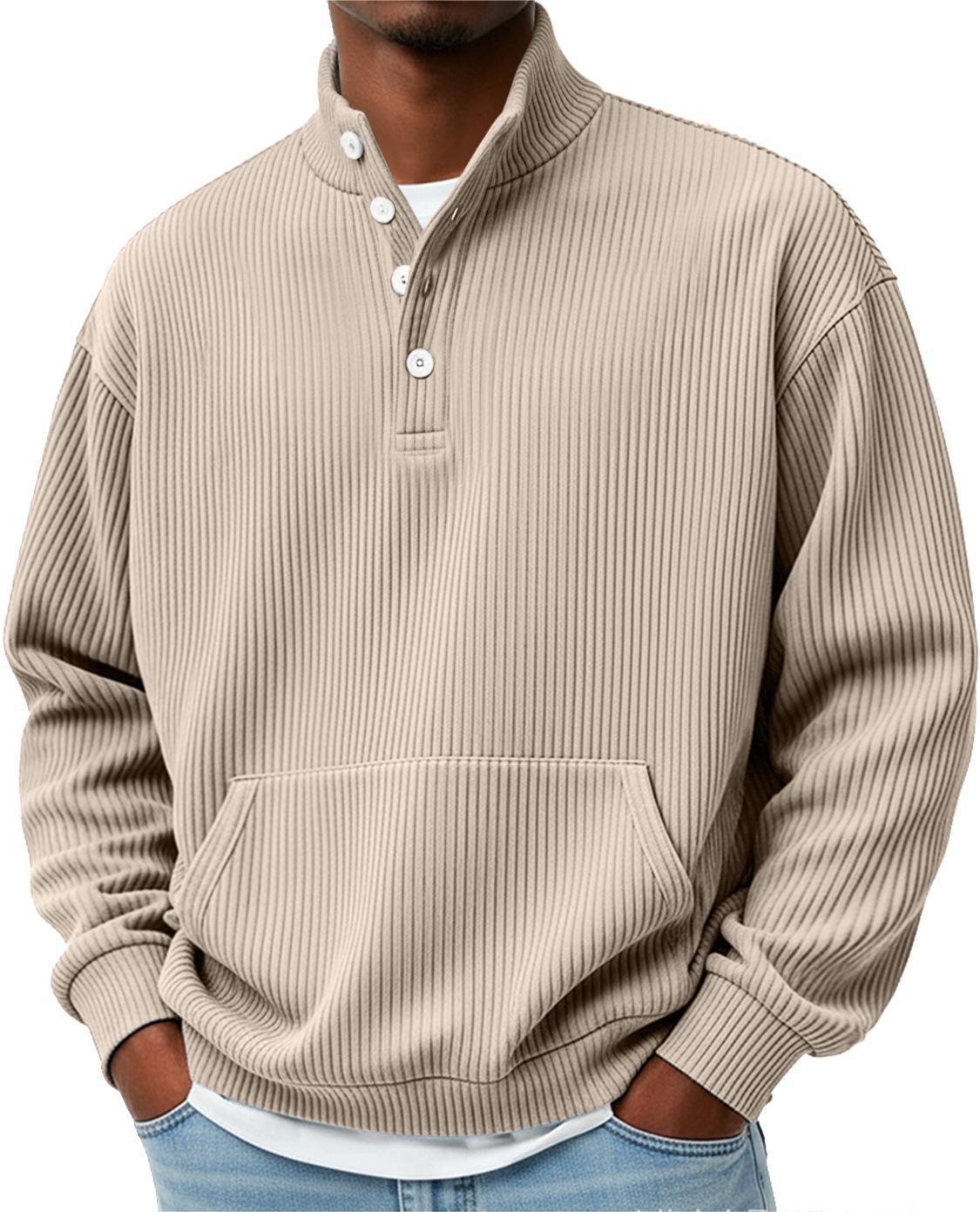 Men's Relaxed Fit Long Sleeve Sweatshirt with Polo Collar and Button Detail - 5 - London-stylehouse.com