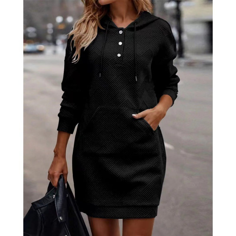 Women's Casual Hoodie Dress with Front Pocket - 2 - London-stylehouse.com