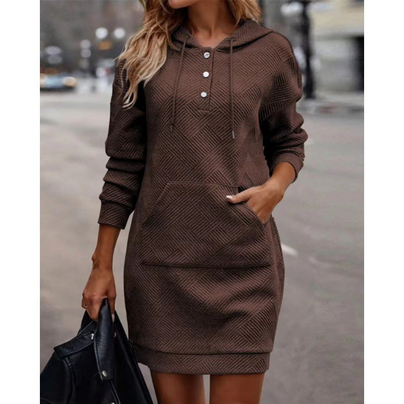 Women's Casual Hoodie Dress with Front Pocket - 3 - London-stylehouse.com