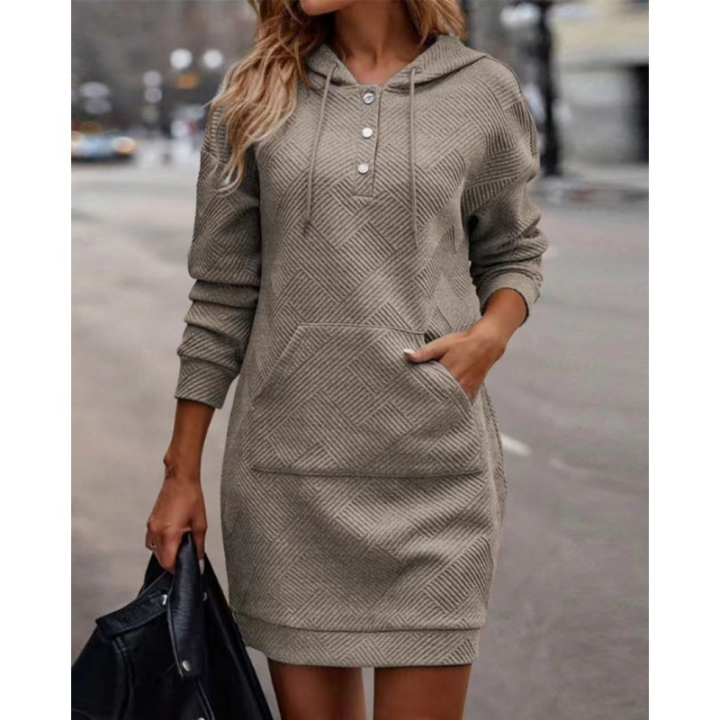Women's Casual Hoodie Dress with Front Pocket - 7 - London-stylehouse.com